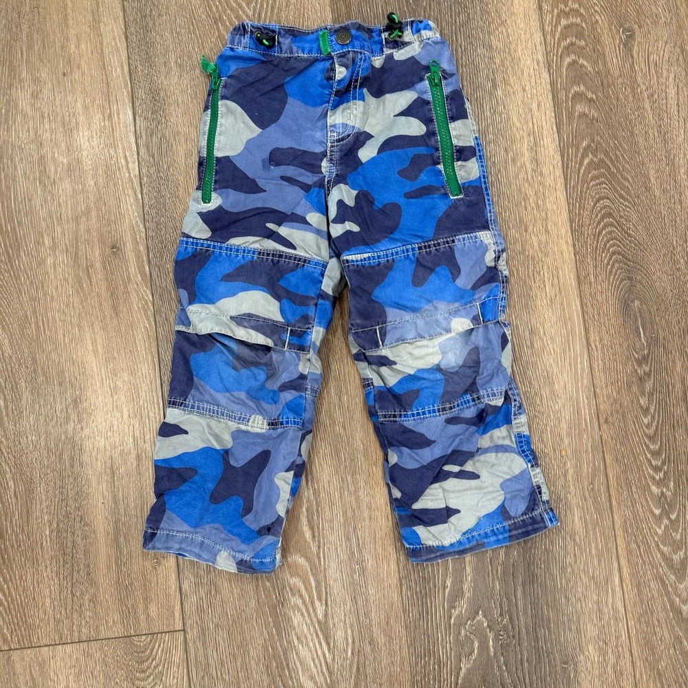 Mini Boden blue camouflage camo green lined pants‎ adjustable waist 4